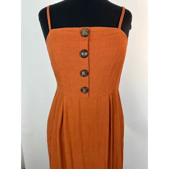 J Gee Size Medium Rust Burnt Orange Linen Like Maxi Dress Autumn Retro Cottage - Picture 2 of 10
